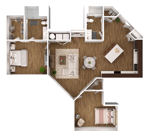 a floor plan of a 3 bedroom apartment at Park View Greer, Greer, SC